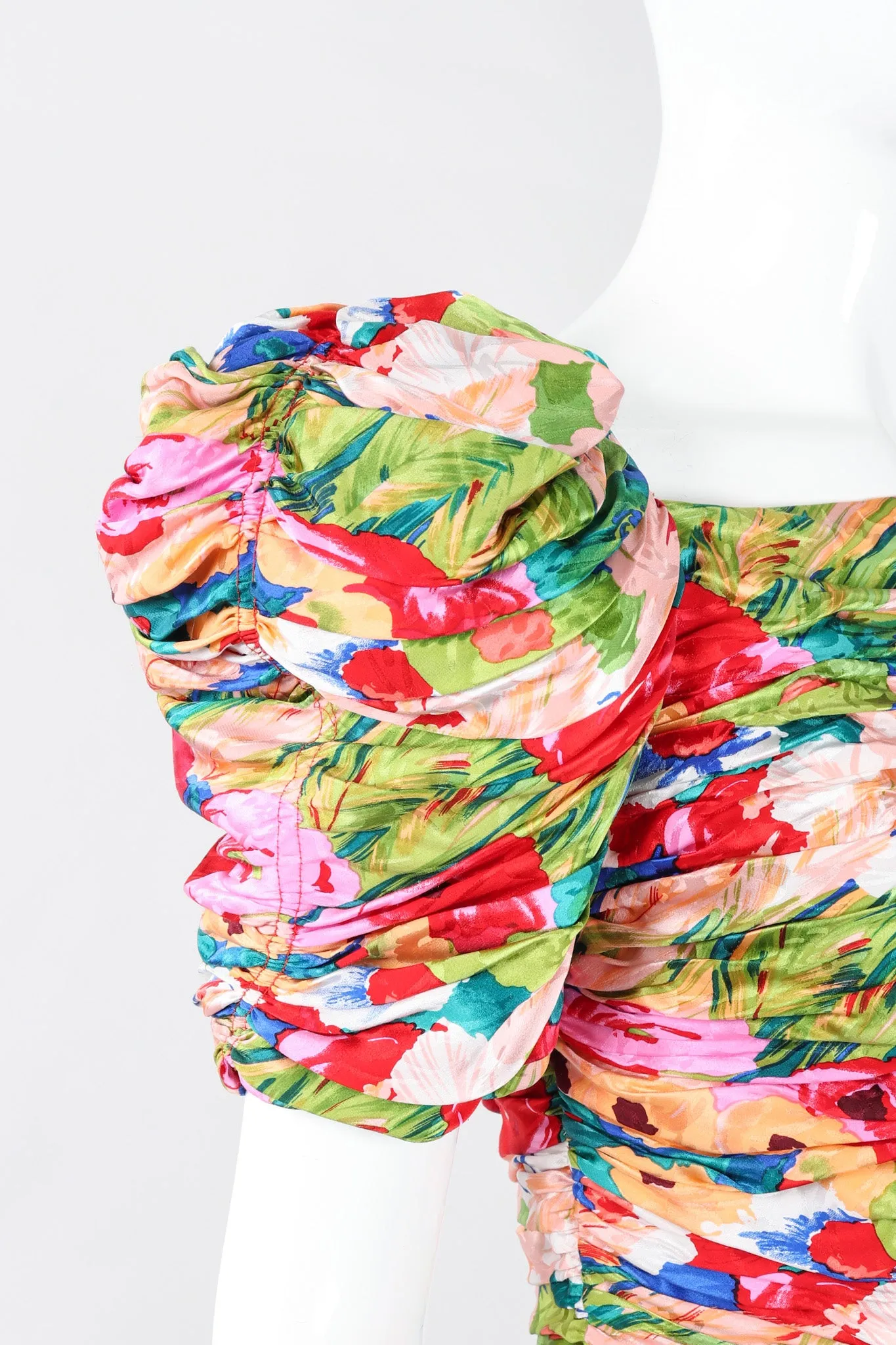 Ruched Floral Puff Dress