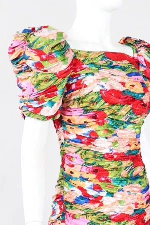 Ruched Floral Puff Dress
