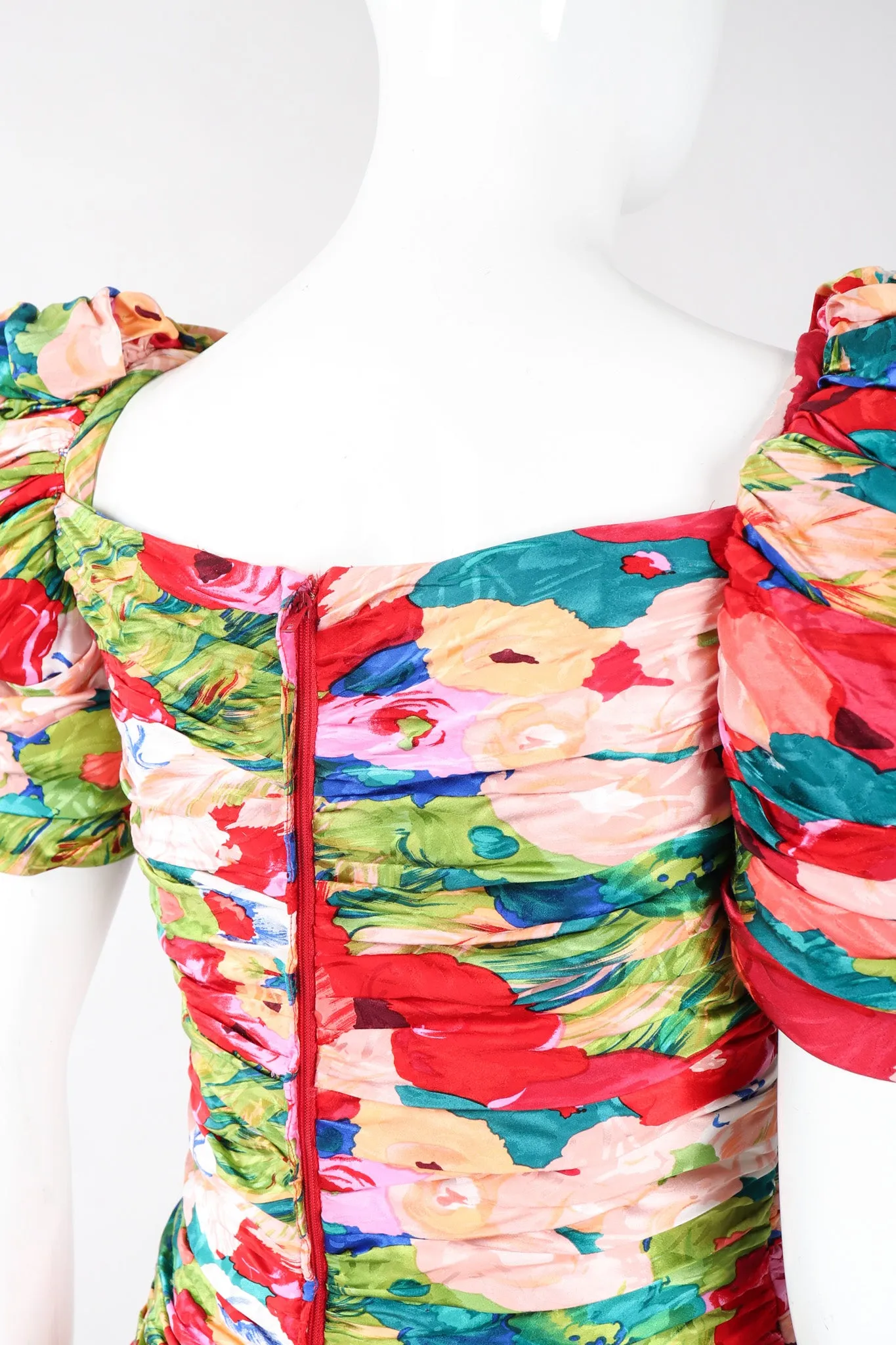 Ruched Floral Puff Dress