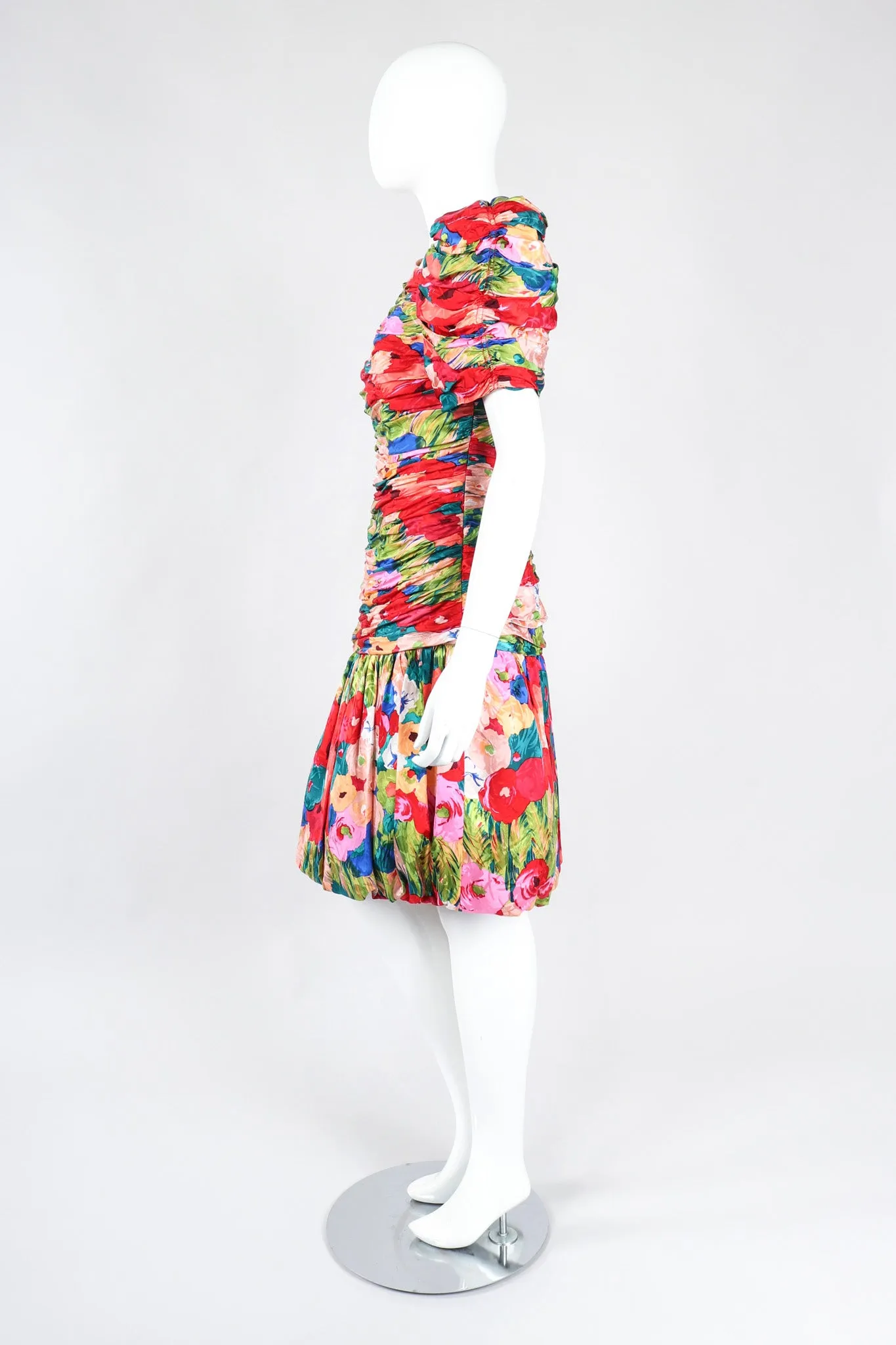 Ruched Floral Puff Dress