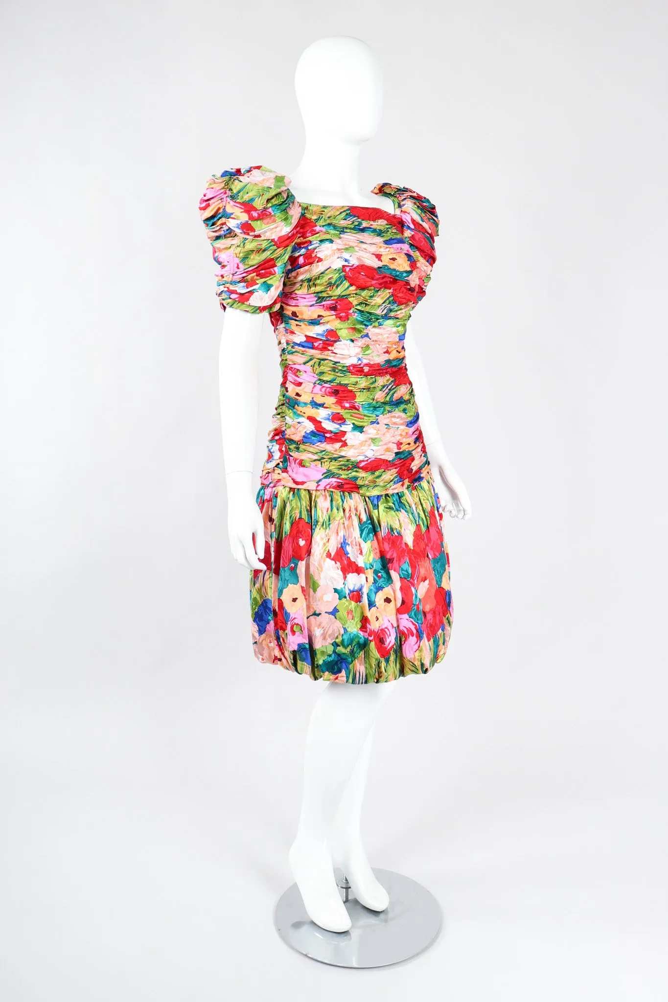 Ruched Floral Puff Dress