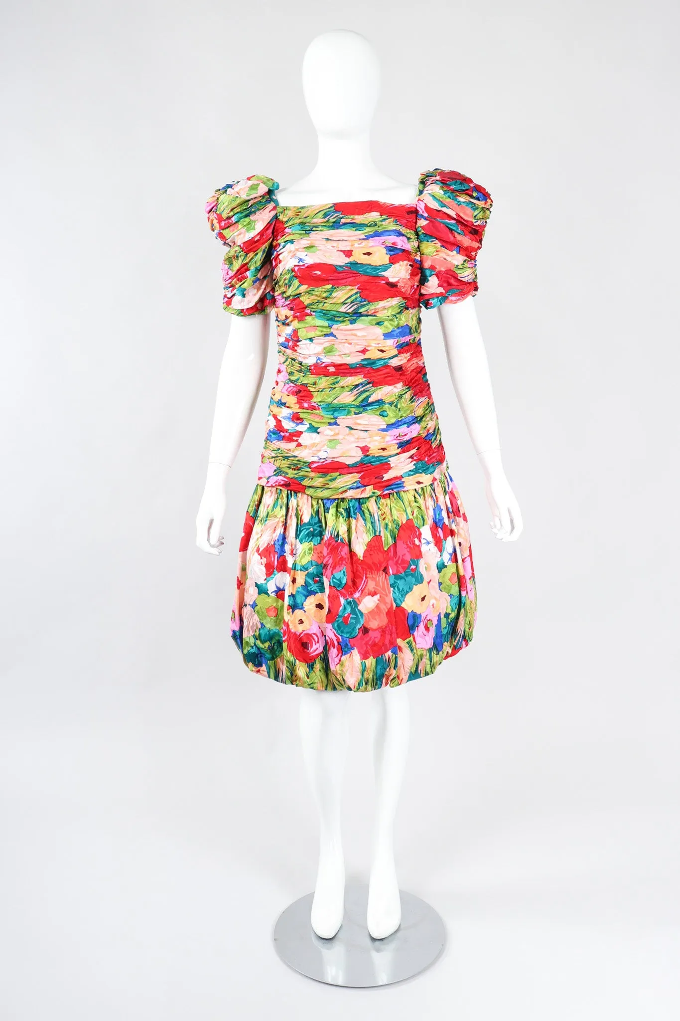 Ruched Floral Puff Dress