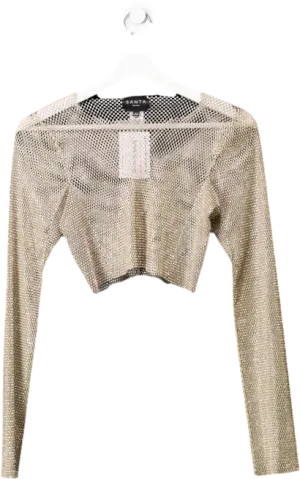 Santa Brands Metallic Golden Long Sleeve Crop Top UK XS