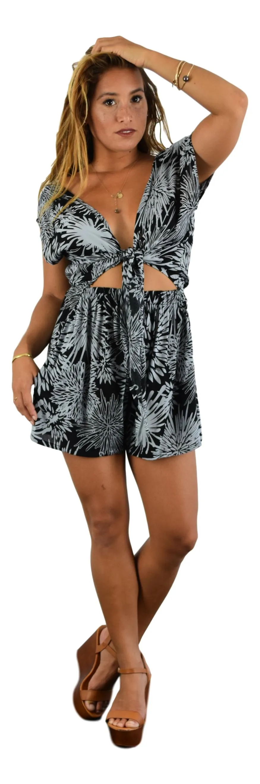 Secret Beach - Romper - Chrysanthemum - Black and Harbor Mist