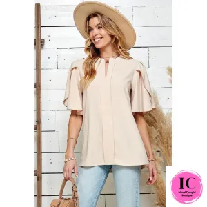 See You Out Light Sand Ruffled Blouse