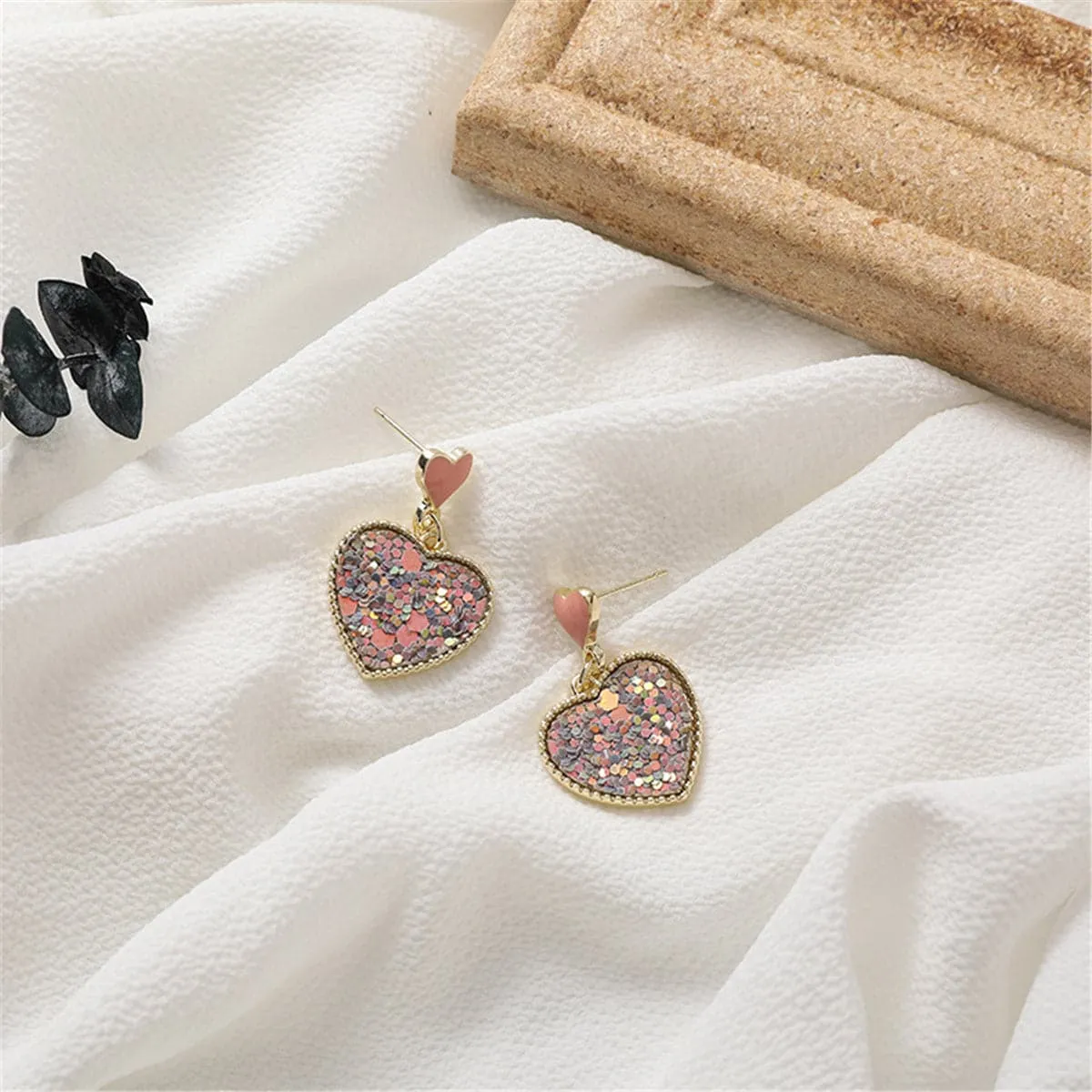 Sequin & 18K Gold-Plated Heart Drop Earrings