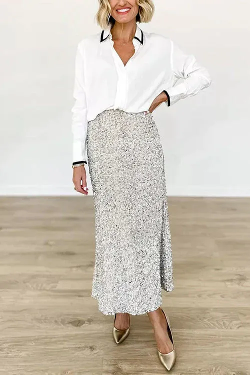 Sequin Aura™ | Women's Shiny Sequin Midi Party Skirt | Eye-Catching Design, Comfortable Fit, Perfect for Night Out