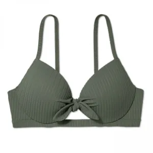 Shade & Shore Women's Light Lift Bow Front Ribbed Bikini Top
