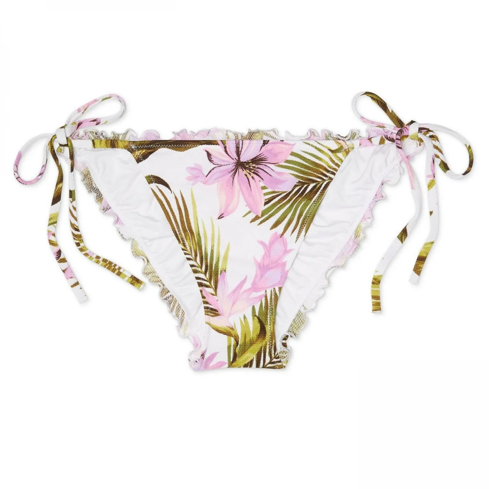 Shade & Shore Women's Textured Side Tie Ruffle Cheeky Bikini Bottom