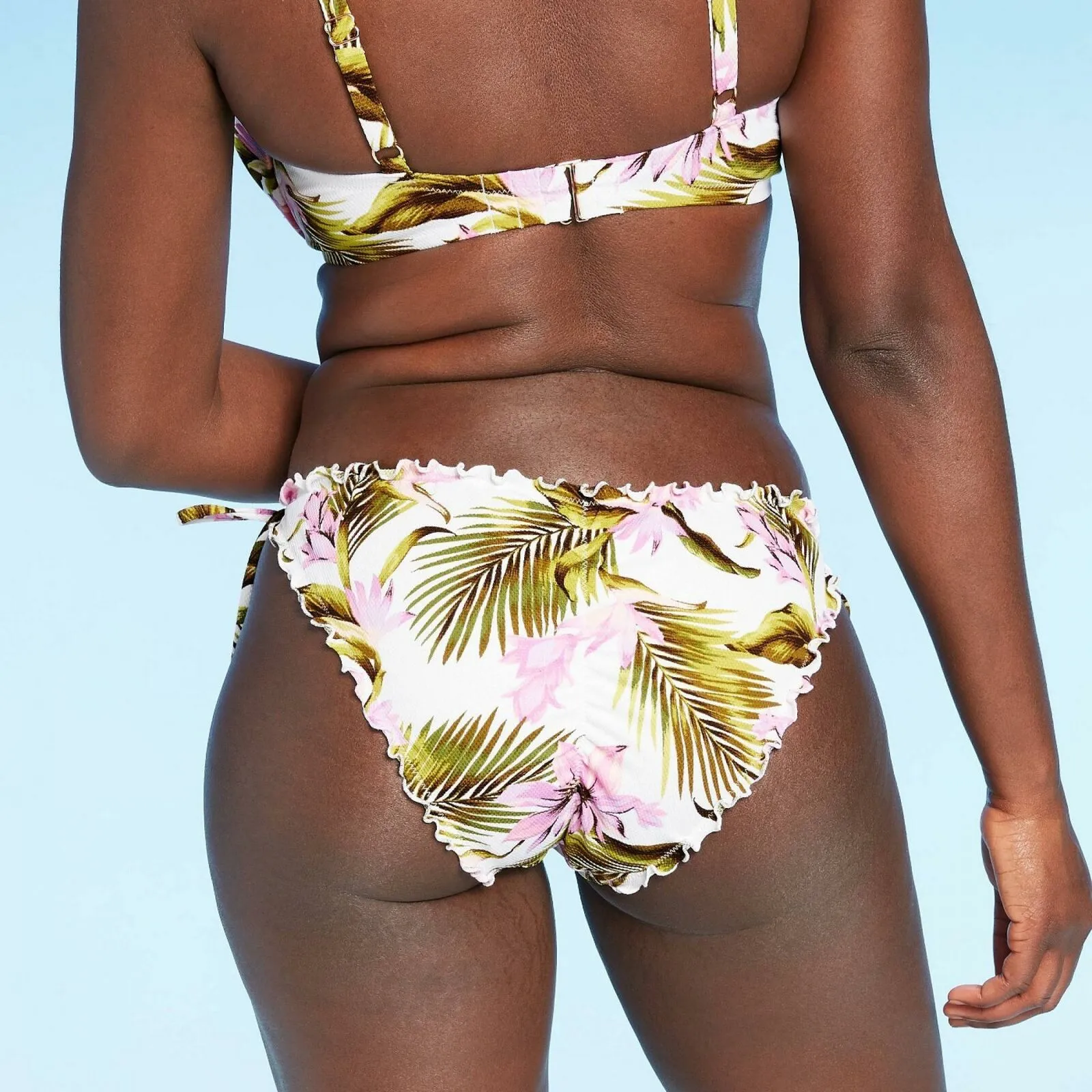 Shade & Shore Women's Textured Side Tie Ruffle Cheeky Bikini Bottom