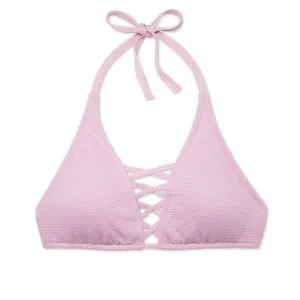 Shade & Shore Women's Textured Strappy Front Halter Bikini Top