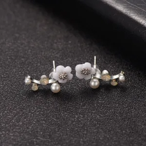 Shell & Pearl Silver-Plated Floral Ear Climbers