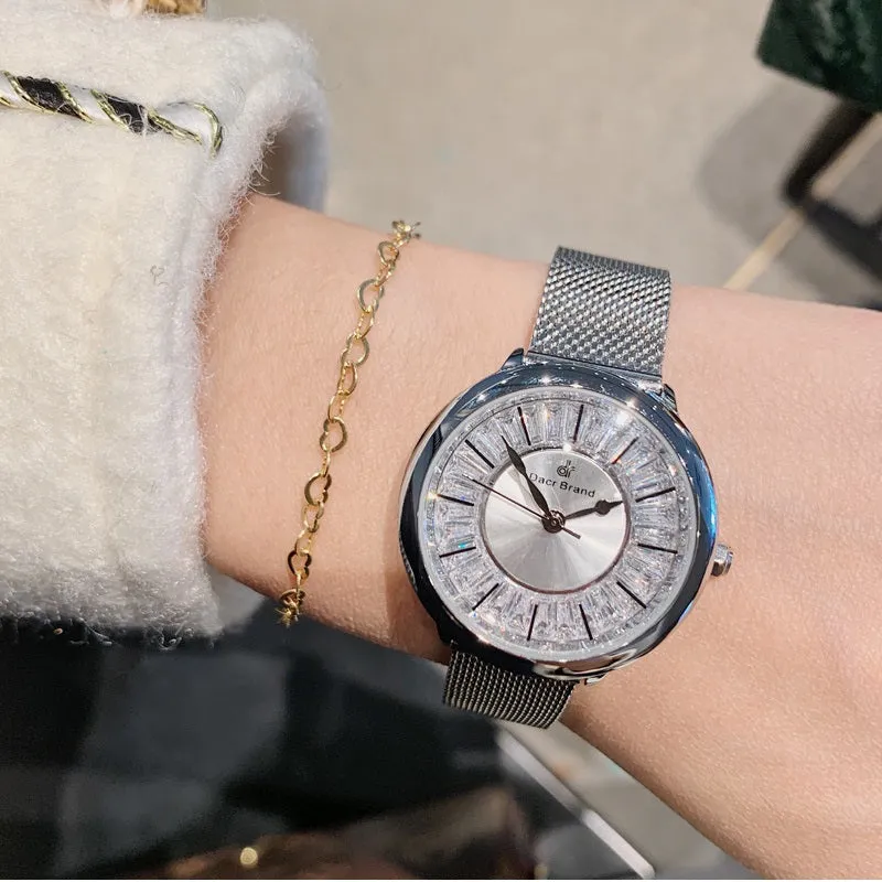 Shining Dial Mesh Strap Women's Wristwatch