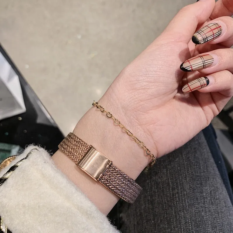 Shining Dial Mesh Strap Women's Wristwatch
