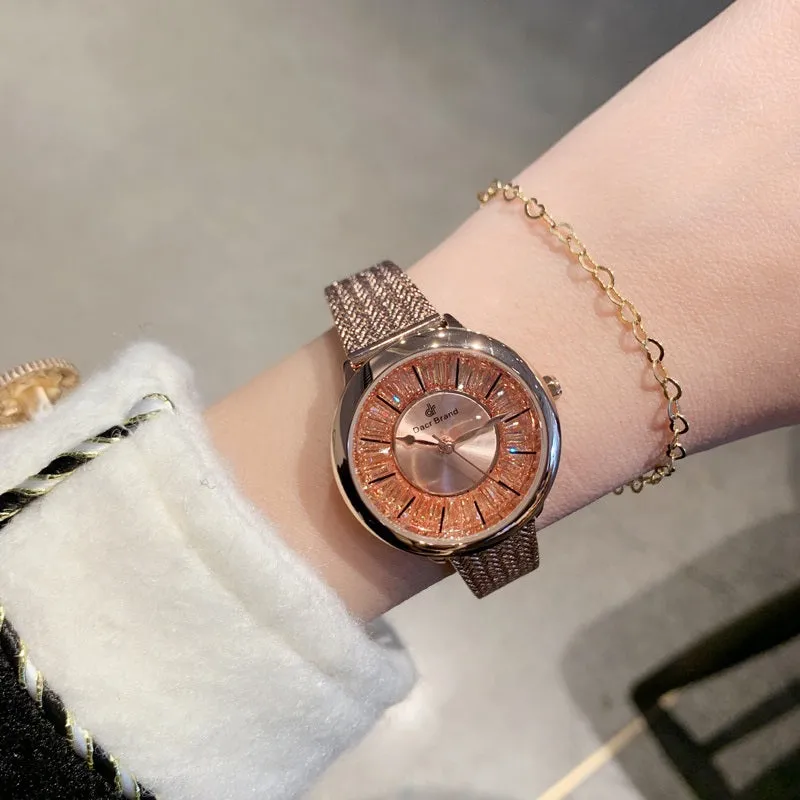 Shining Dial Mesh Strap Women's Wristwatch