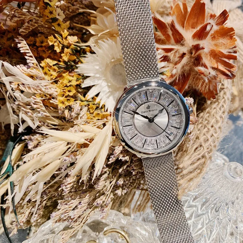 Shining Dial Mesh Strap Women's Wristwatch