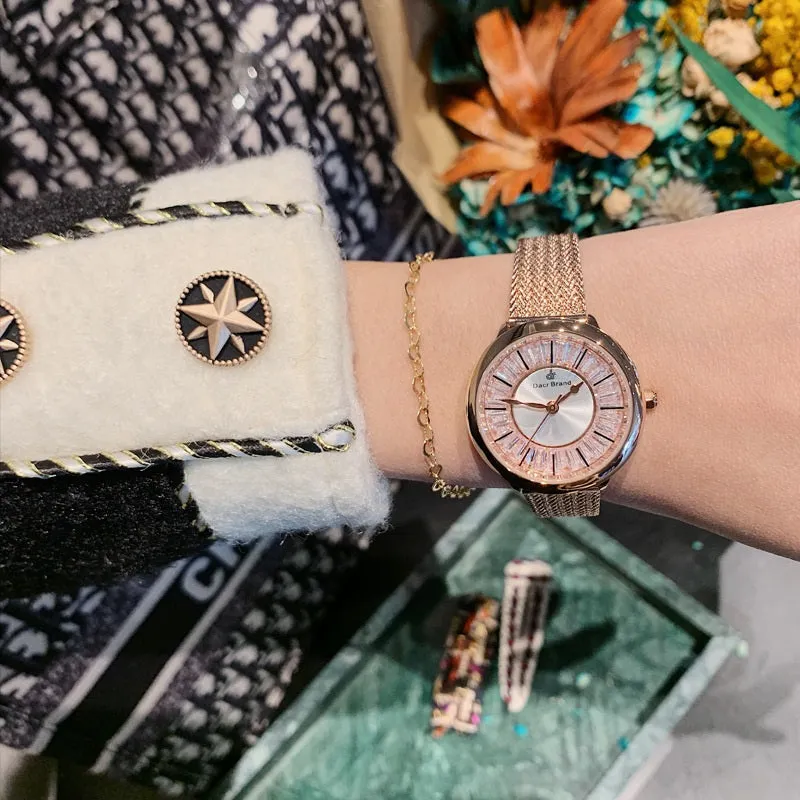 Shining Dial Mesh Strap Women's Wristwatch