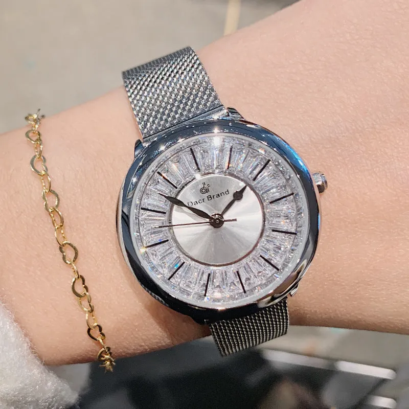 Shining Dial Mesh Strap Women's Wristwatch