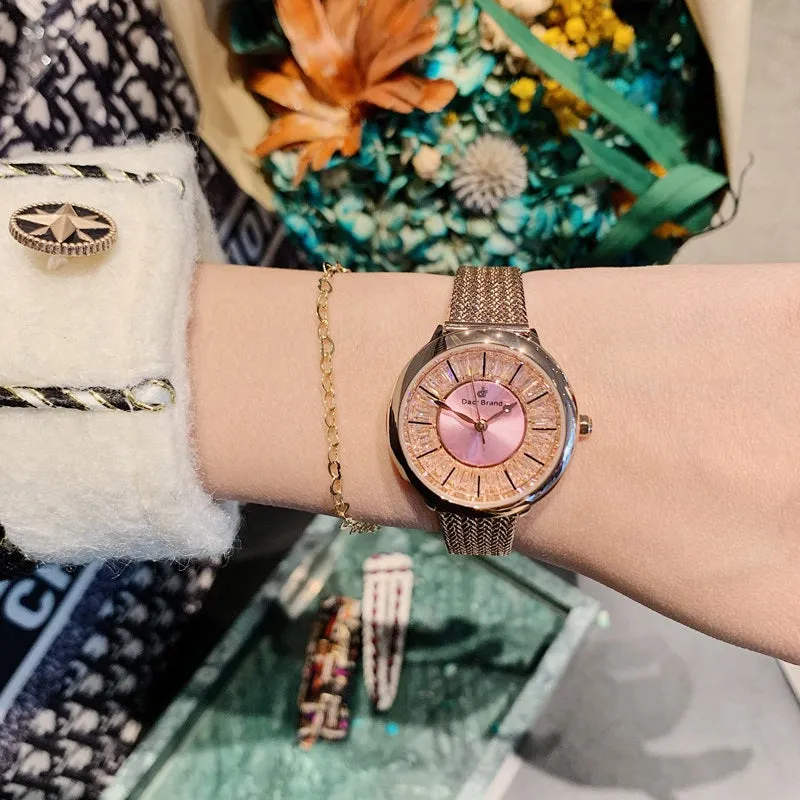 Shining Dial Mesh Strap Women's Wristwatch
