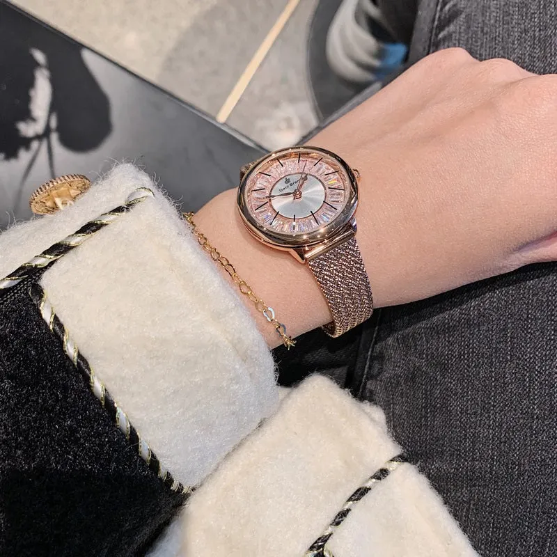 Shining Dial Mesh Strap Women's Wristwatch