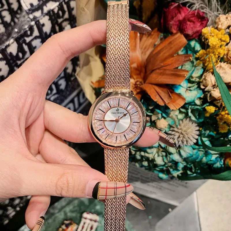 Shining Dial Mesh Strap Women's Wristwatch