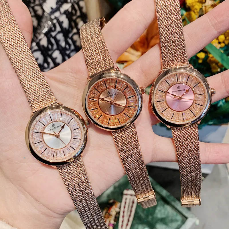 Shining Dial Mesh Strap Women's Wristwatch