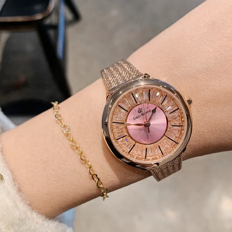 Shining Dial Mesh Strap Women's Wristwatch