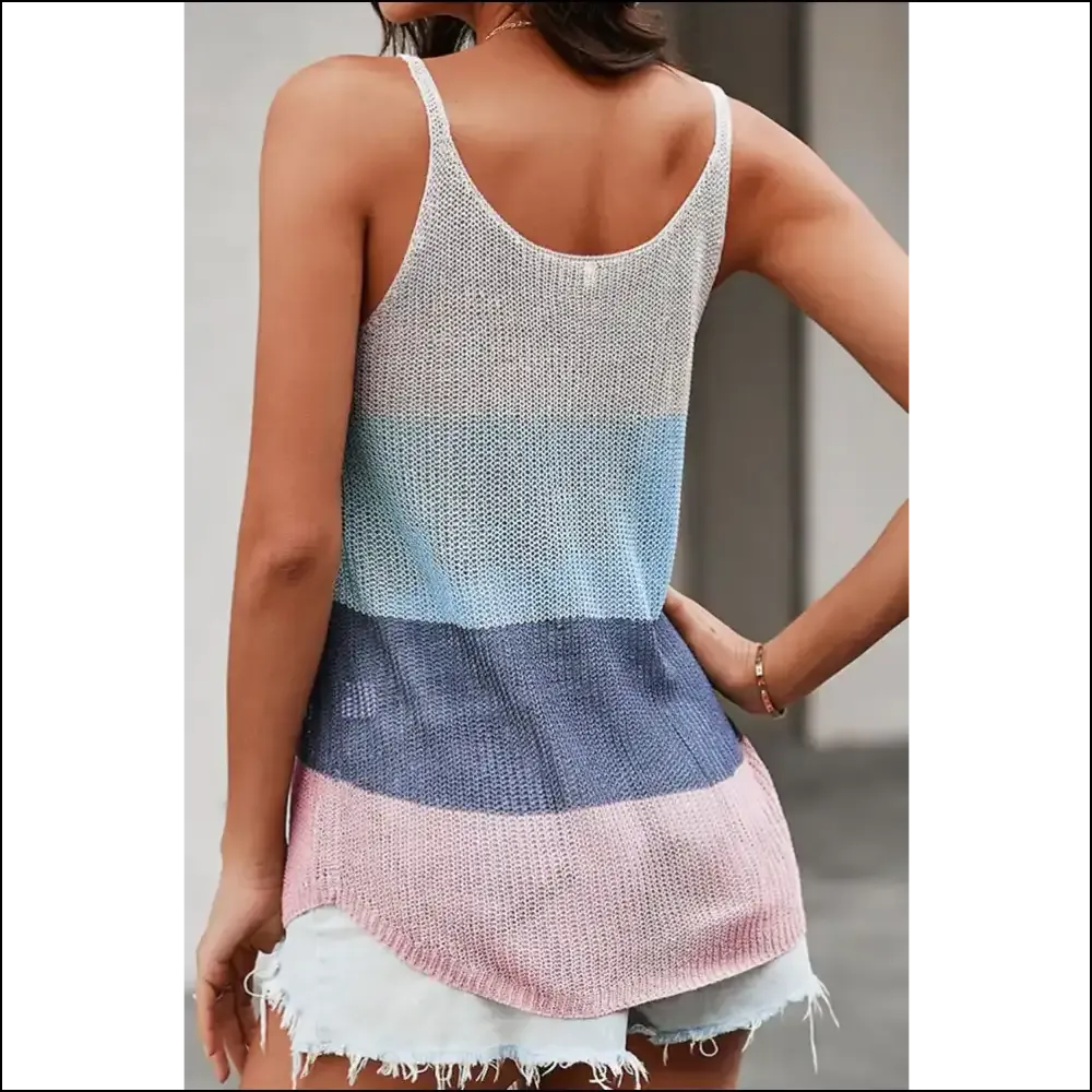 Shiny Color Block Scoop Neck Knit Tank