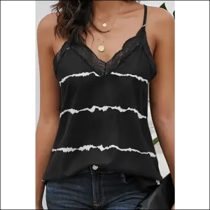 Shiny Lace Detail V-Neck Cami