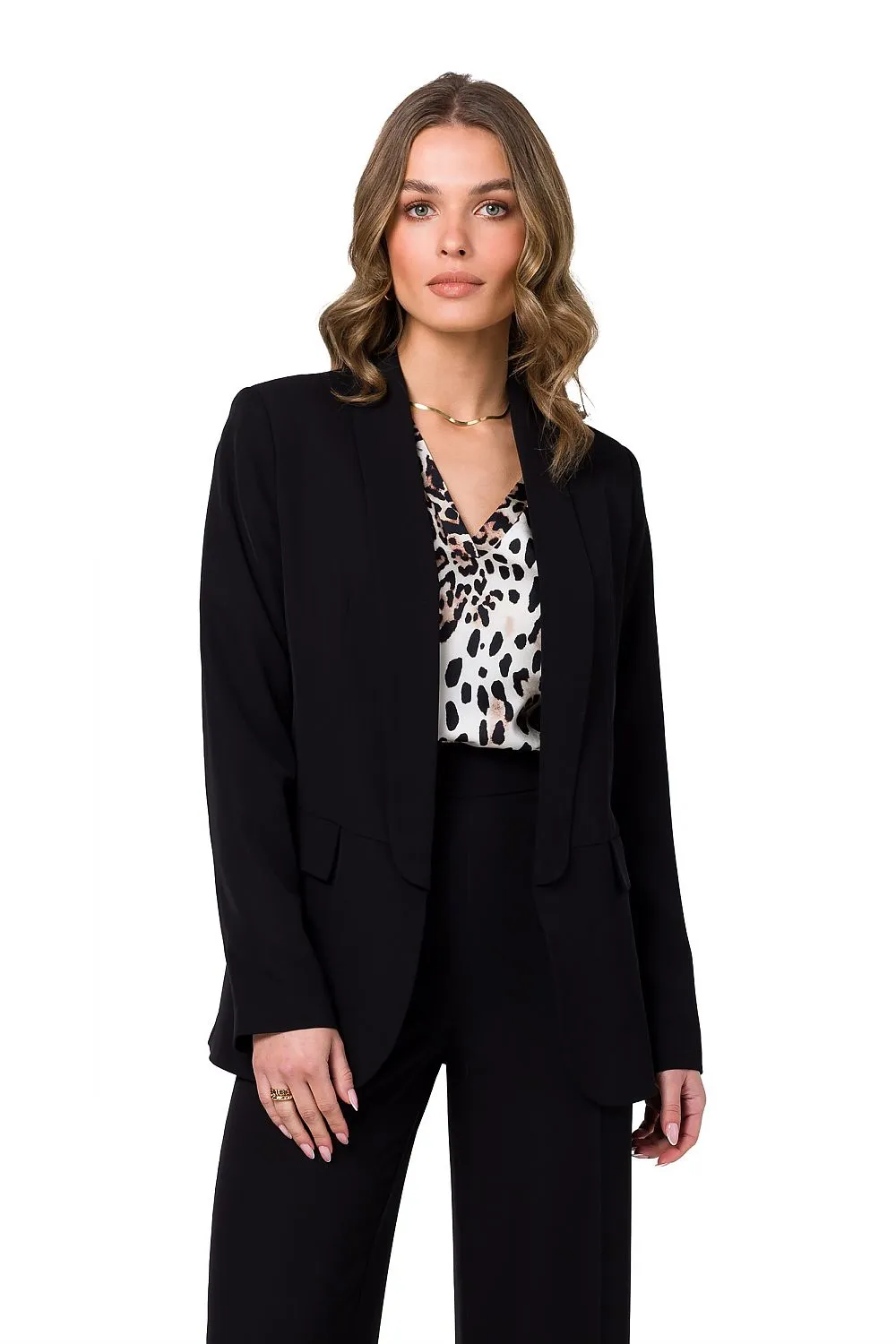 Shiny Unbuttoned Blazer with Pockets