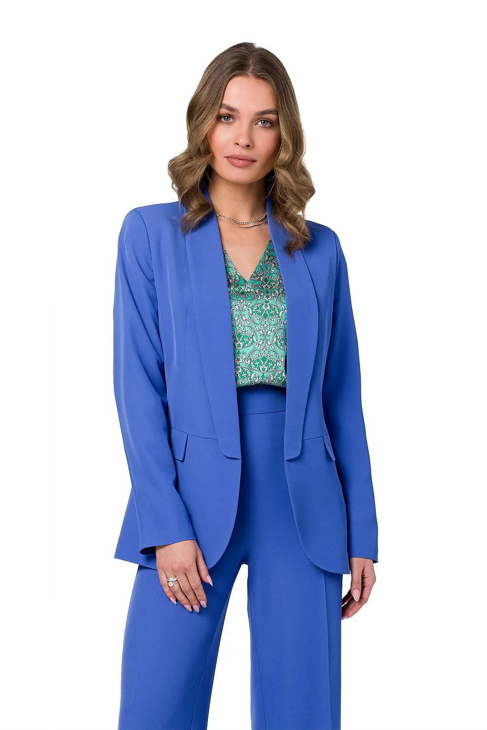 Shiny Unbuttoned Blazer with Pockets