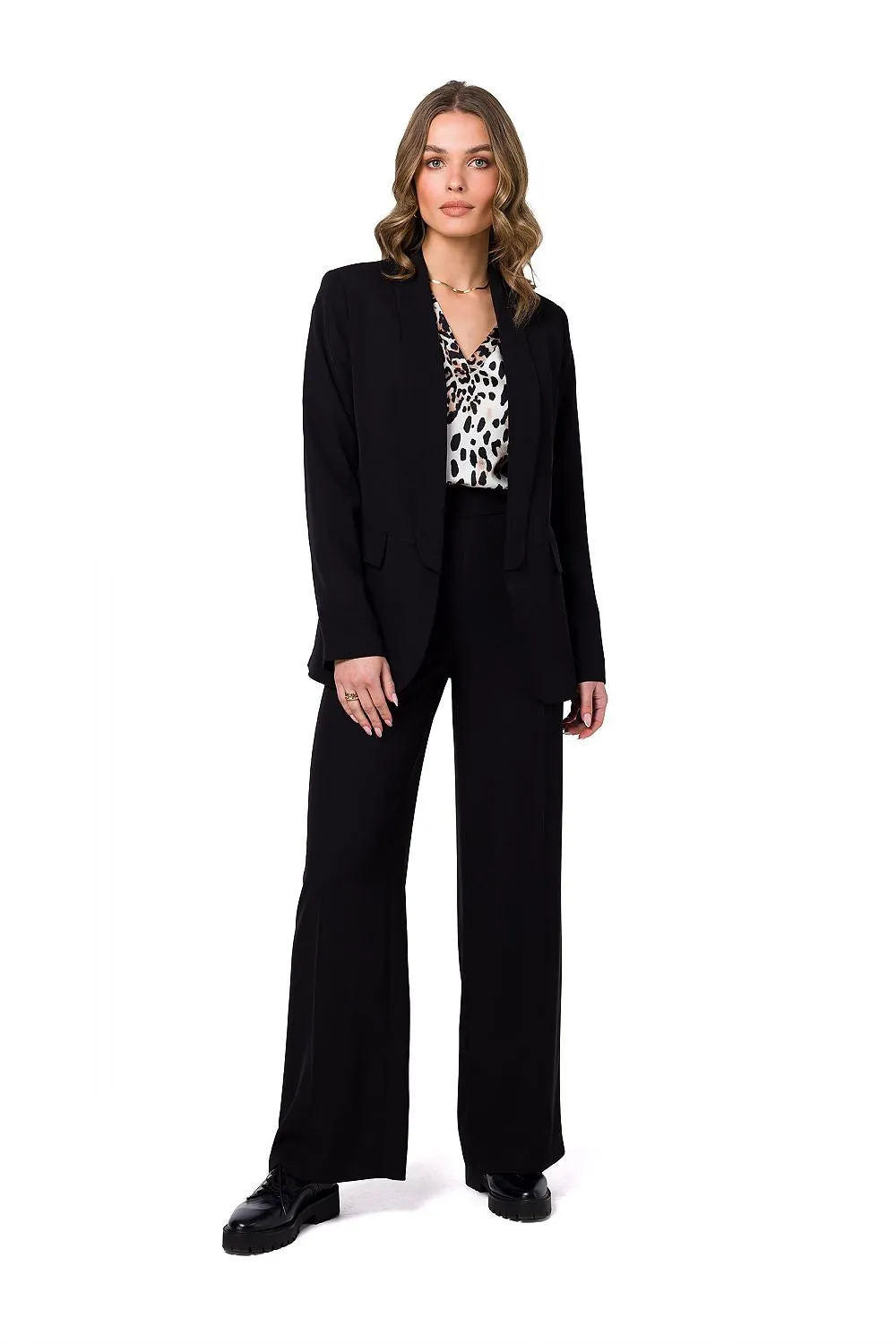 Shiny Unbuttoned Blazer with Pockets