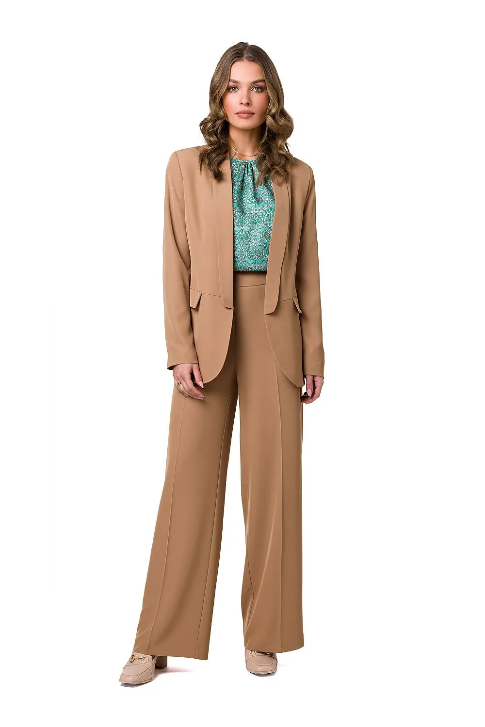 Shiny Unbuttoned Blazer with Pockets