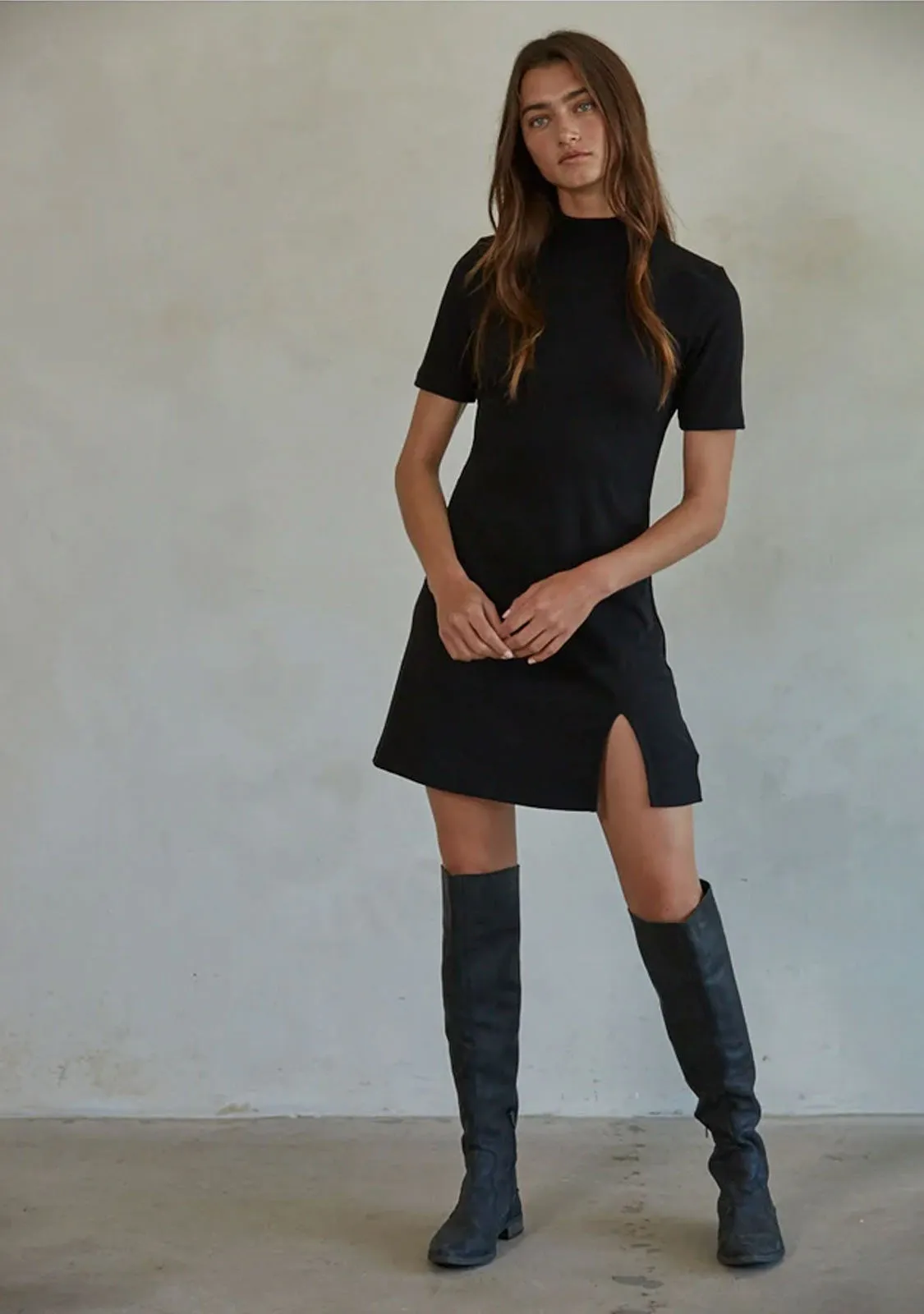 Short Sleeve Mock Neck Mini Dress