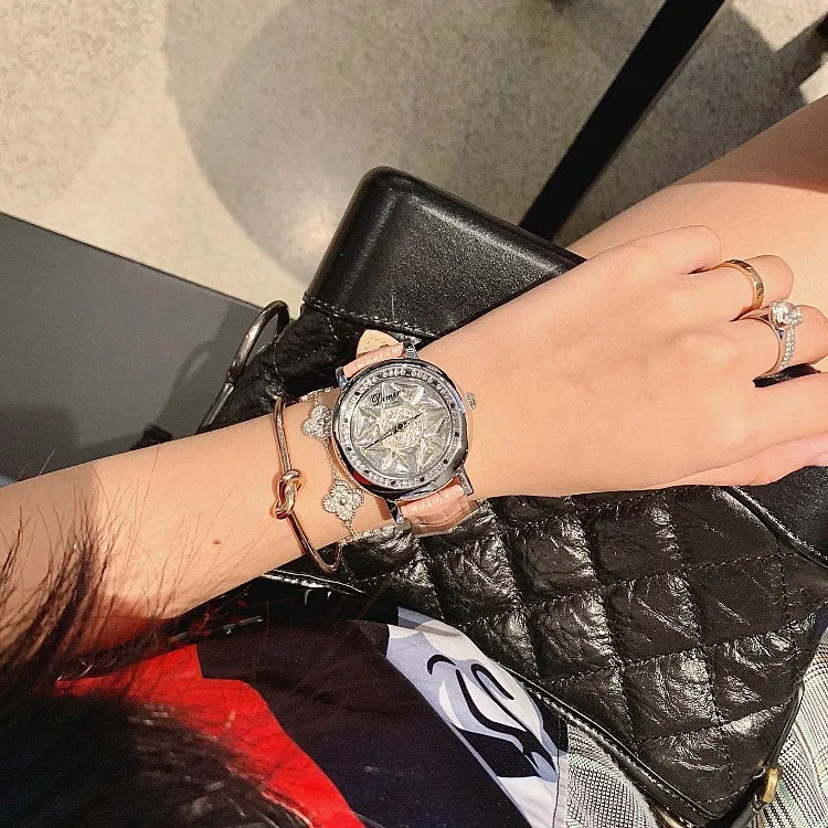 Silver Case Rotatable Women's Watch