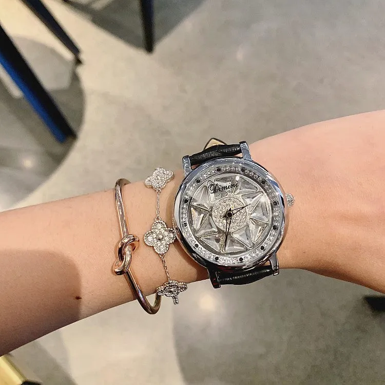 Silver Case Rotatable Women's Watch