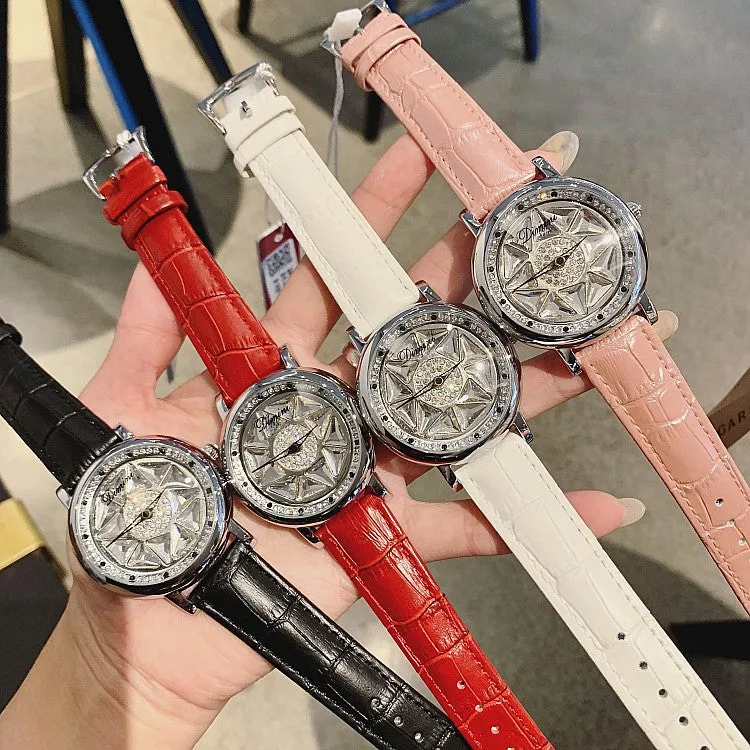 Silver Case Rotatable Women's Watch