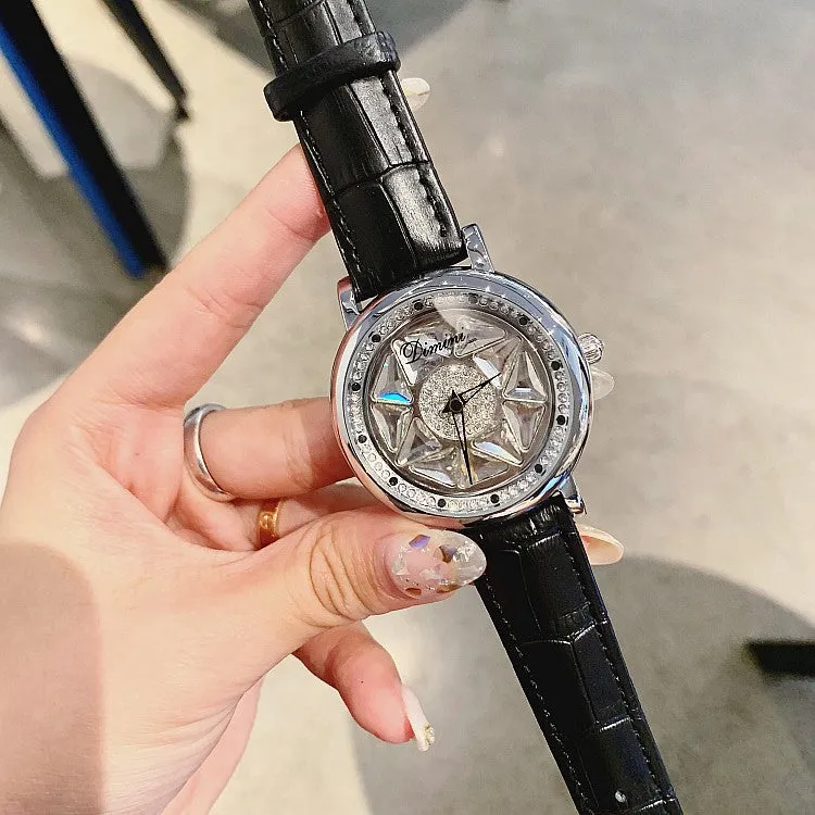 Silver Case Rotatable Women's Watch