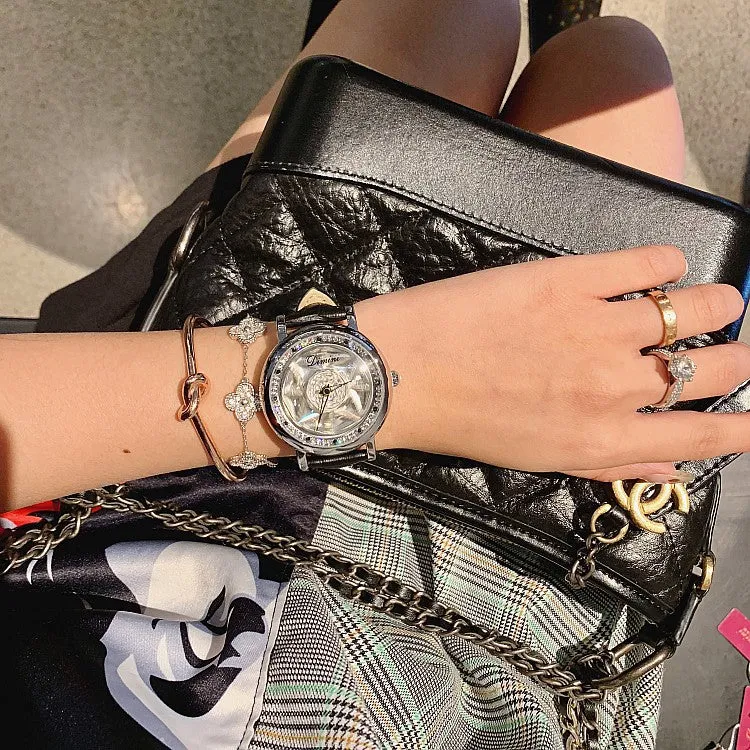 Silver Case Rotatable Women's Watch