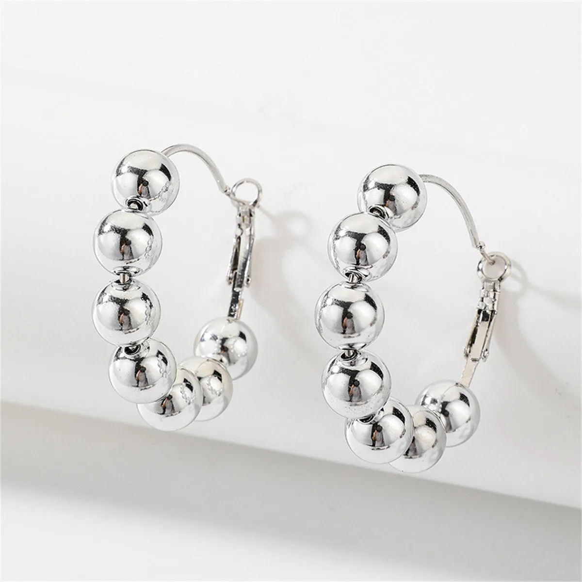 Silver-Plated Beaded Hoop Earrings
