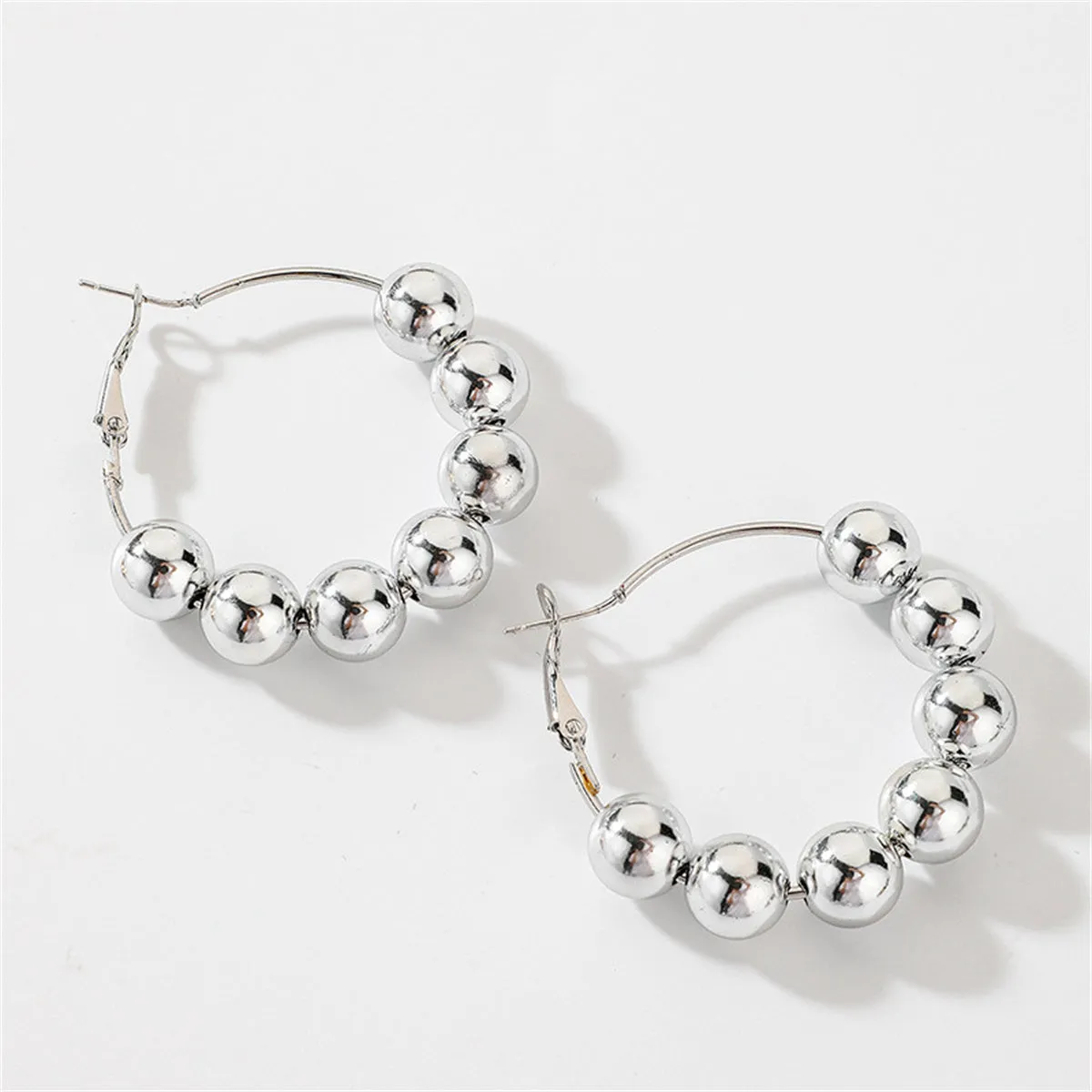 Silver-Plated Beaded Hoop Earrings