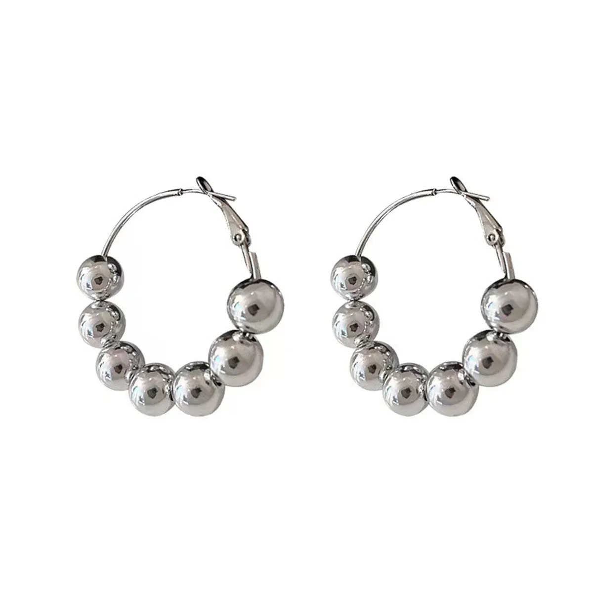 Silver-Plated Beaded Hoop Earrings