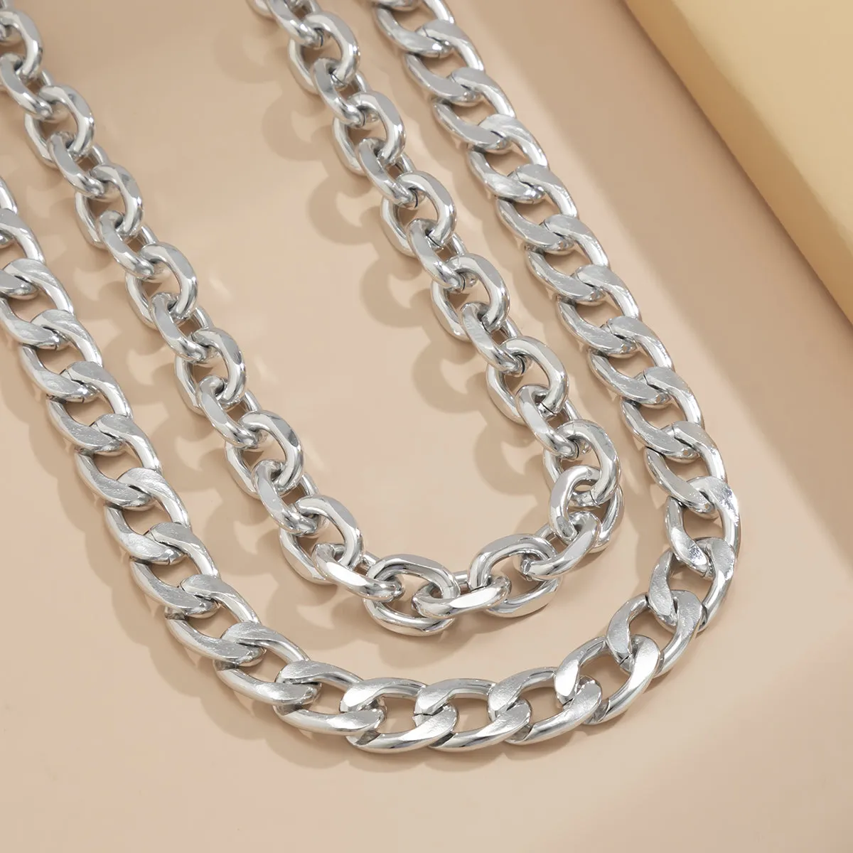 Silver-Plated Curb Chain Necklace - Set Of Two