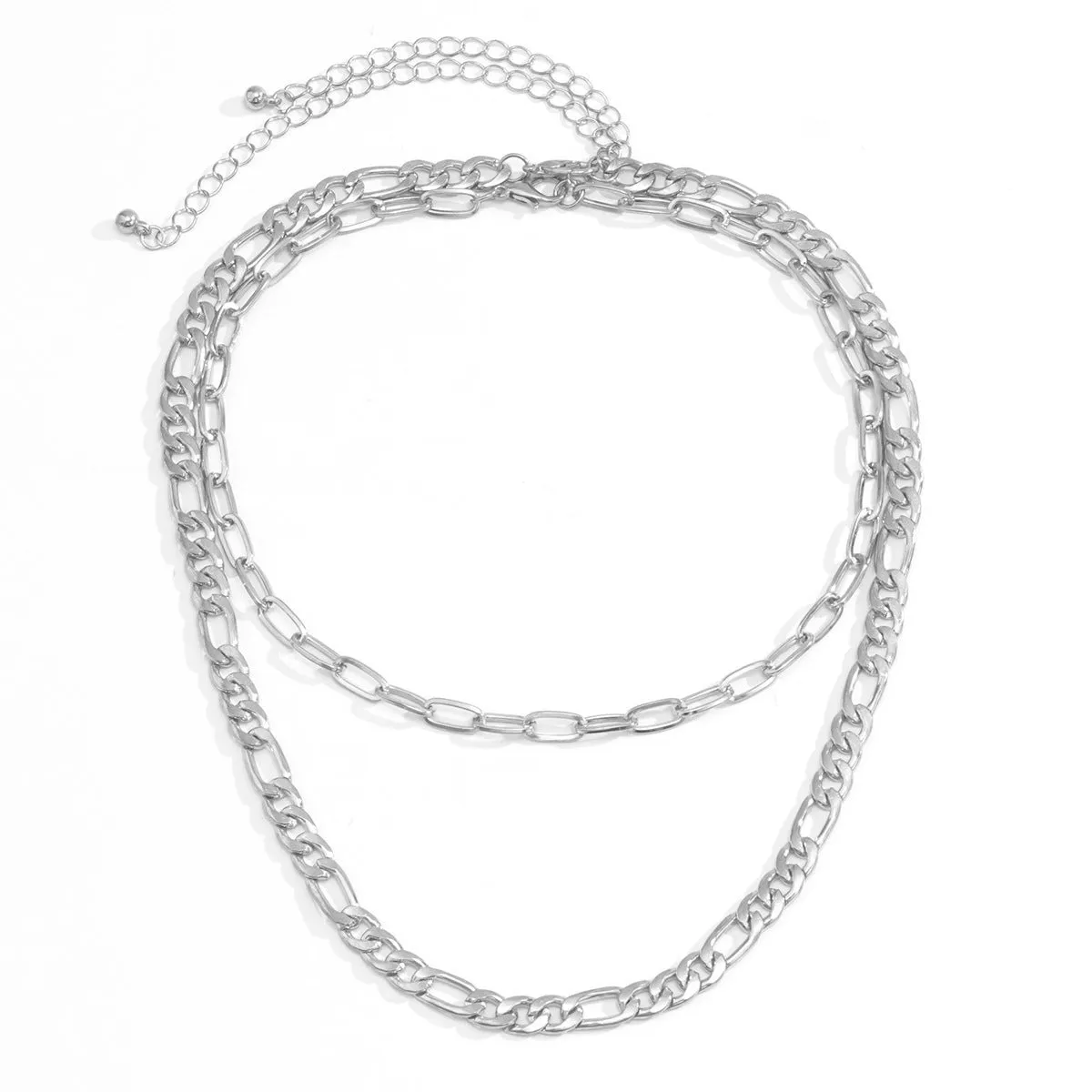 Silver-Plated Figaro Layered Necklace