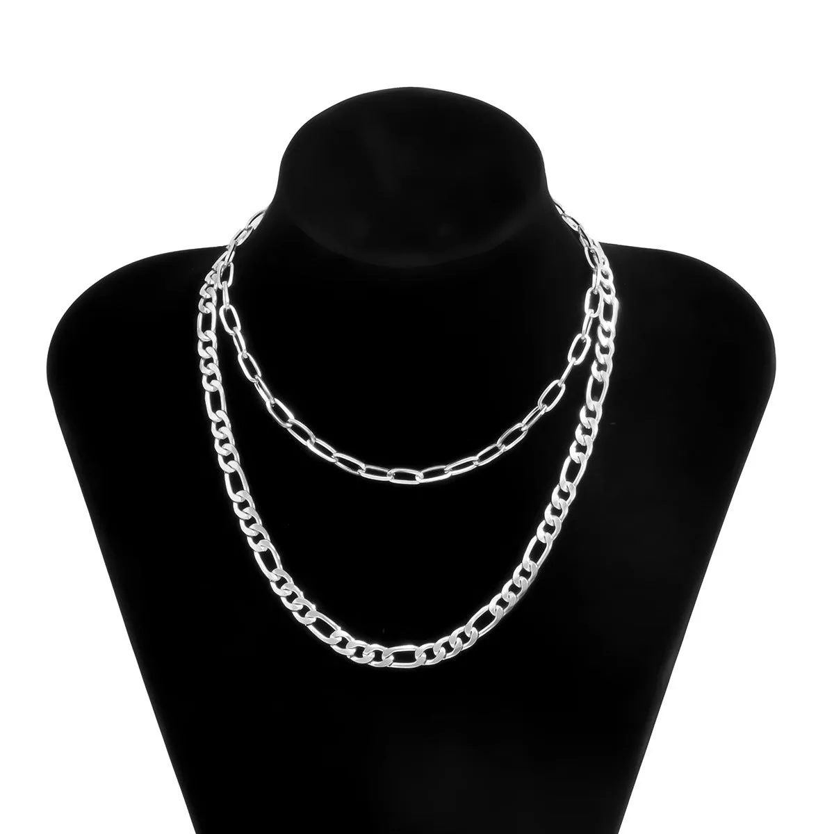 Silver-Plated Figaro Layered Necklace