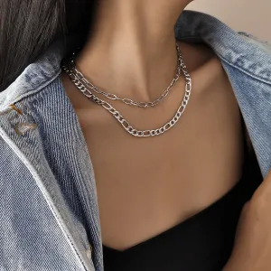 Silver-Plated Figaro Layered Necklace