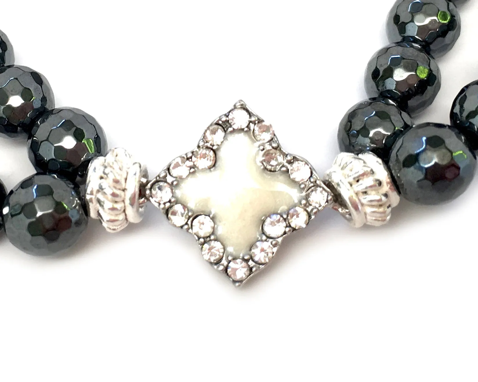 Silver-Plated Fleur di Lis with White Center Charm