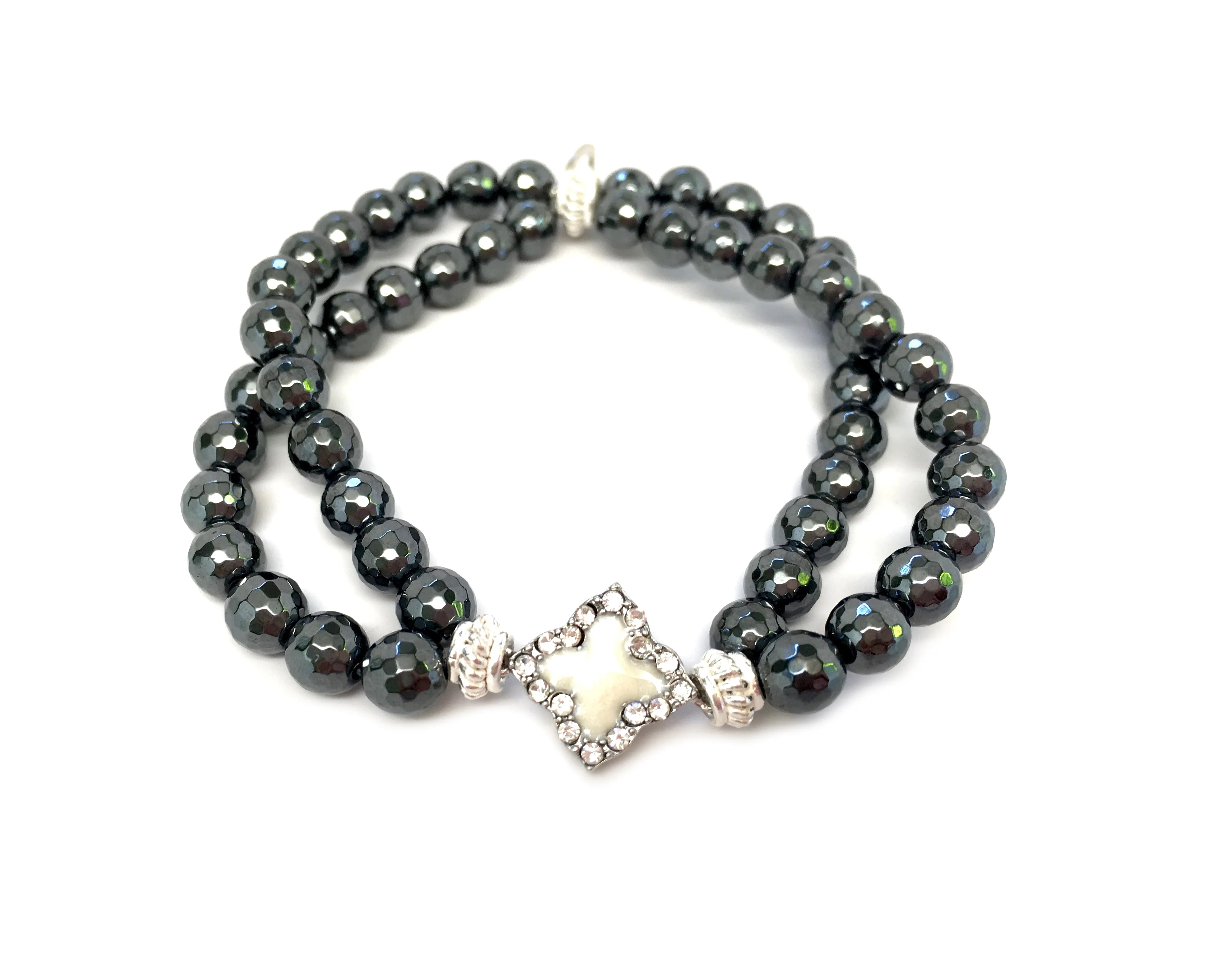 Silver-Plated Fleur di Lis with White Center Charm
