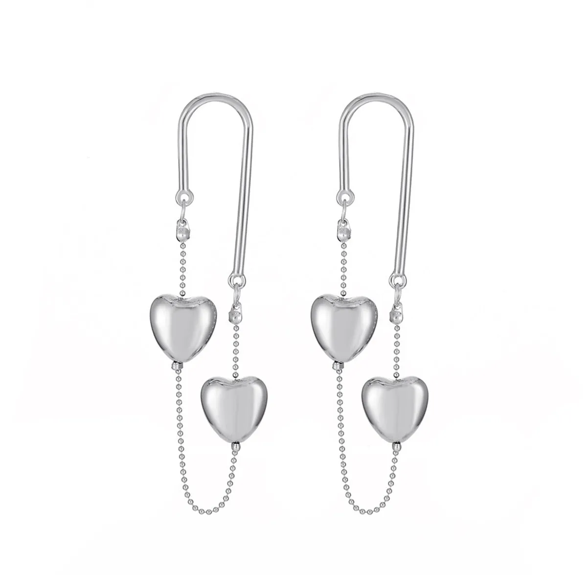 Silver-Plated Heart Chain Drop Earrings