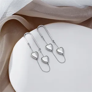 Silver-Plated Heart Chain Drop Earrings